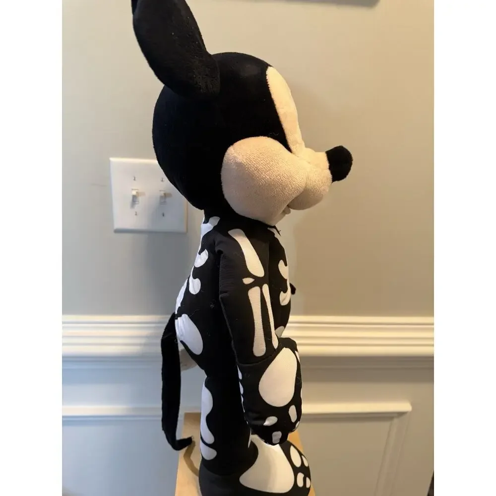 Disney Mickey Mouse Skeleton Halloween Plush 22” Door Greeter Black White